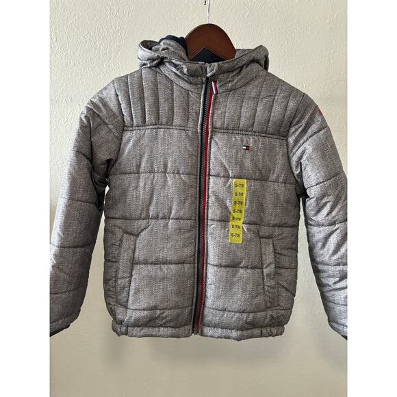 Tommy Hilfiger Puffer Jacket Kids Boys Size 7 / 8 Grey New - Picture 1 of 5
